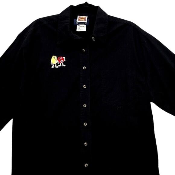 Planet Mars M&M Size M Shirt Button Up Long Sleeve Embroidered Candy Black - Picture 1 of 10